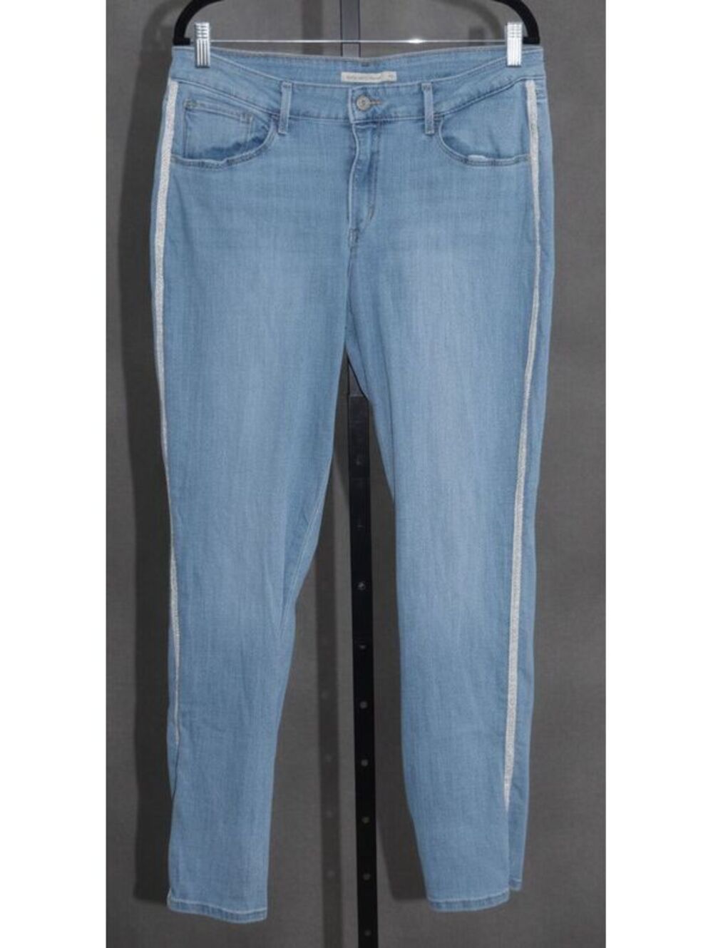 Levi's Classic Mid Rise Skinny Jeans Silver Metallic Side Stripe Light Wash 16M